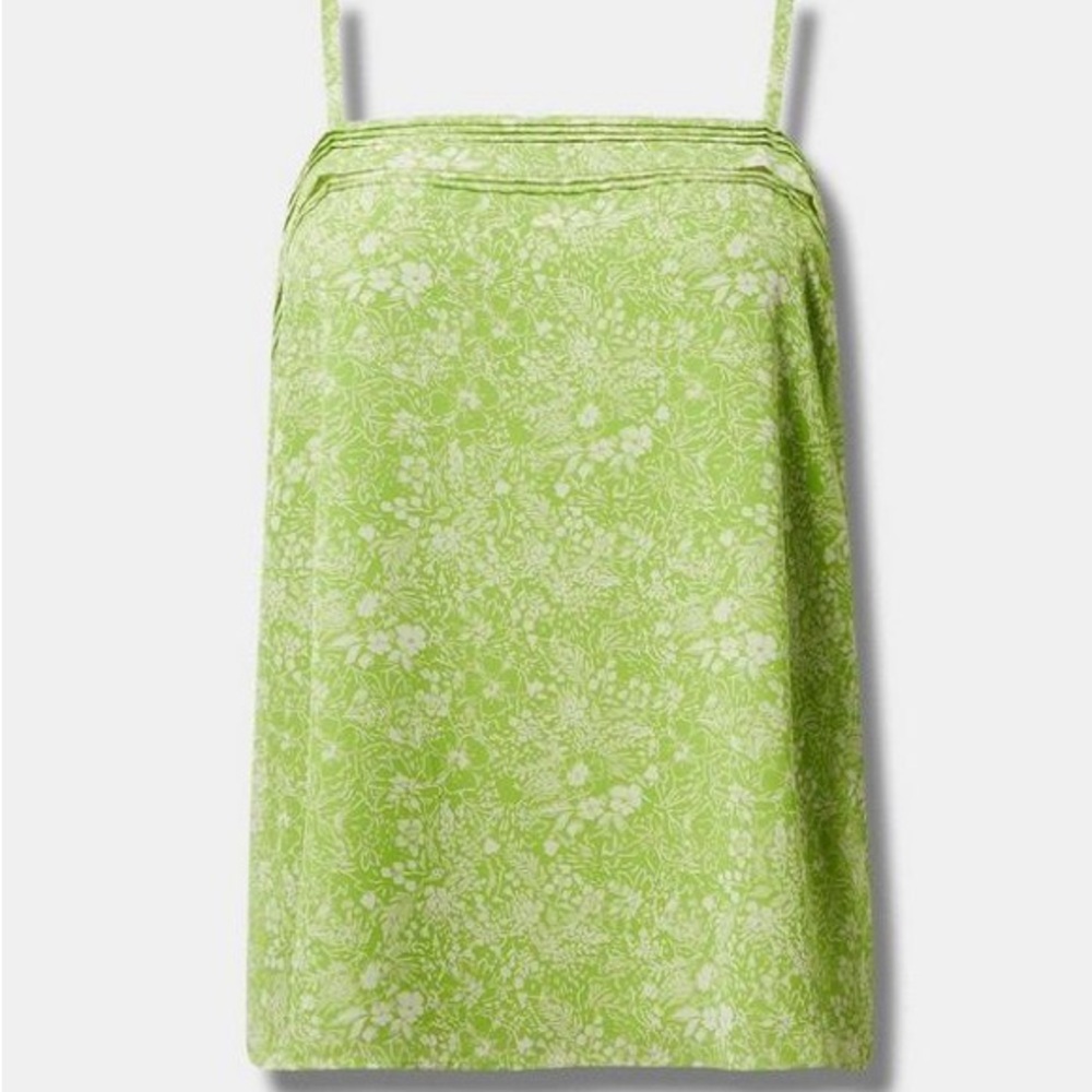 Torrid Plus Size Pin Tuck Square Neck Green Floral chiffon lined Camisole 3511